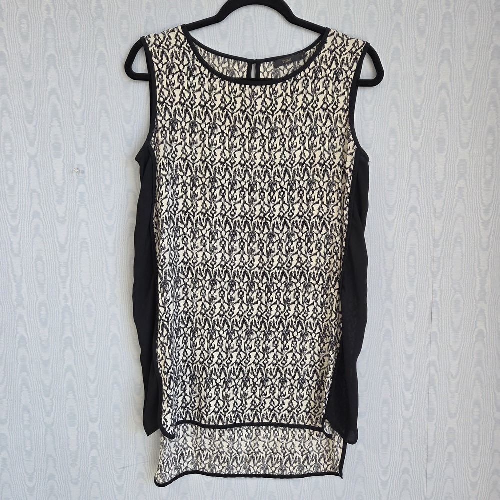 THML Womens S Chiffon Tunic Sleeveless Black White Longline Abstract Art To Wear